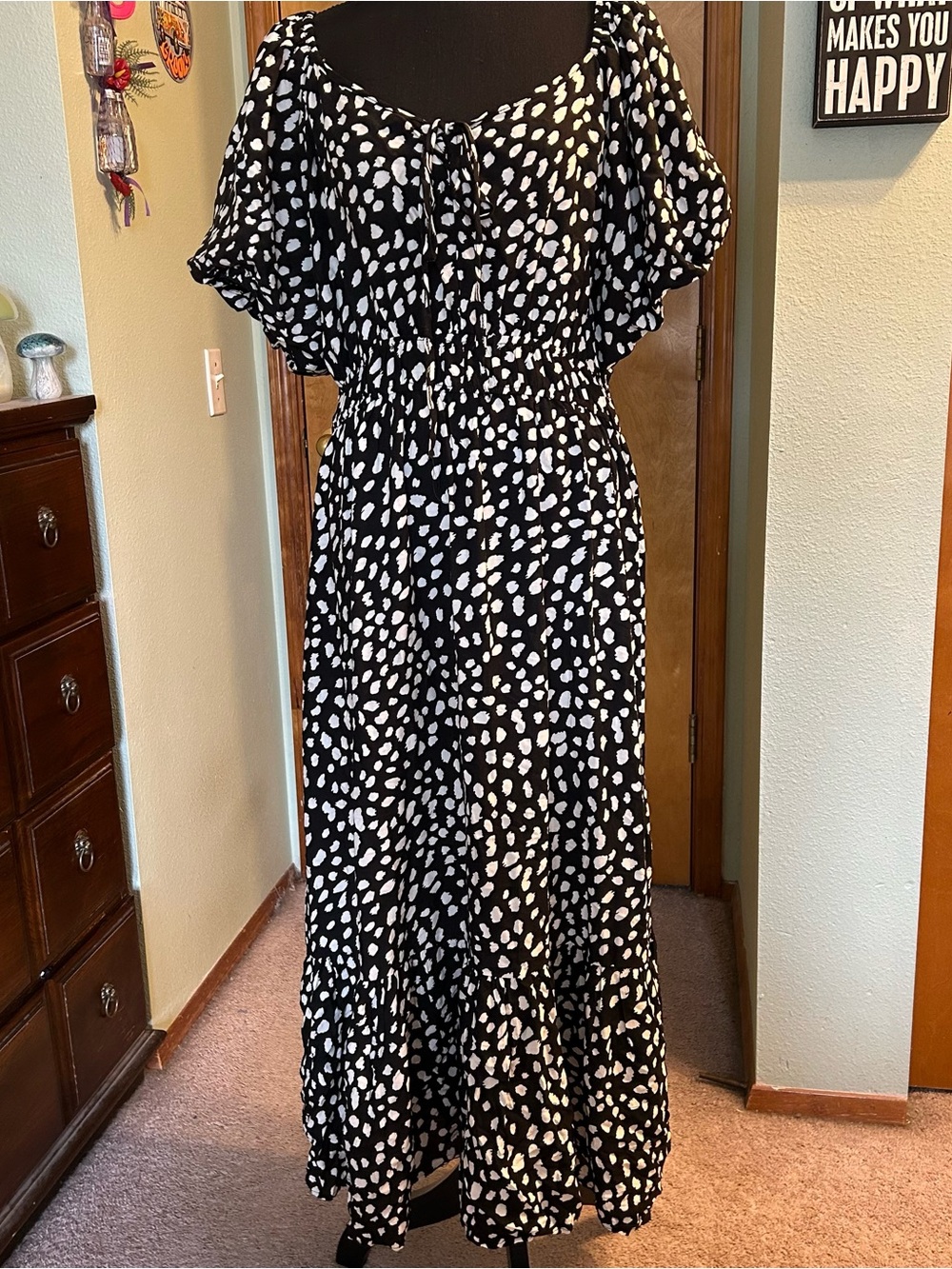 Kindred Black & White Polka-dotted Maxi Dress - Women
